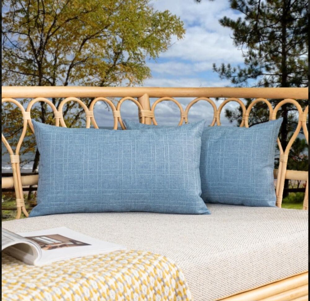Kevin Textile Outdoor Waterproof Pillow Covers 2 Pack (12"x20" Light Blue)